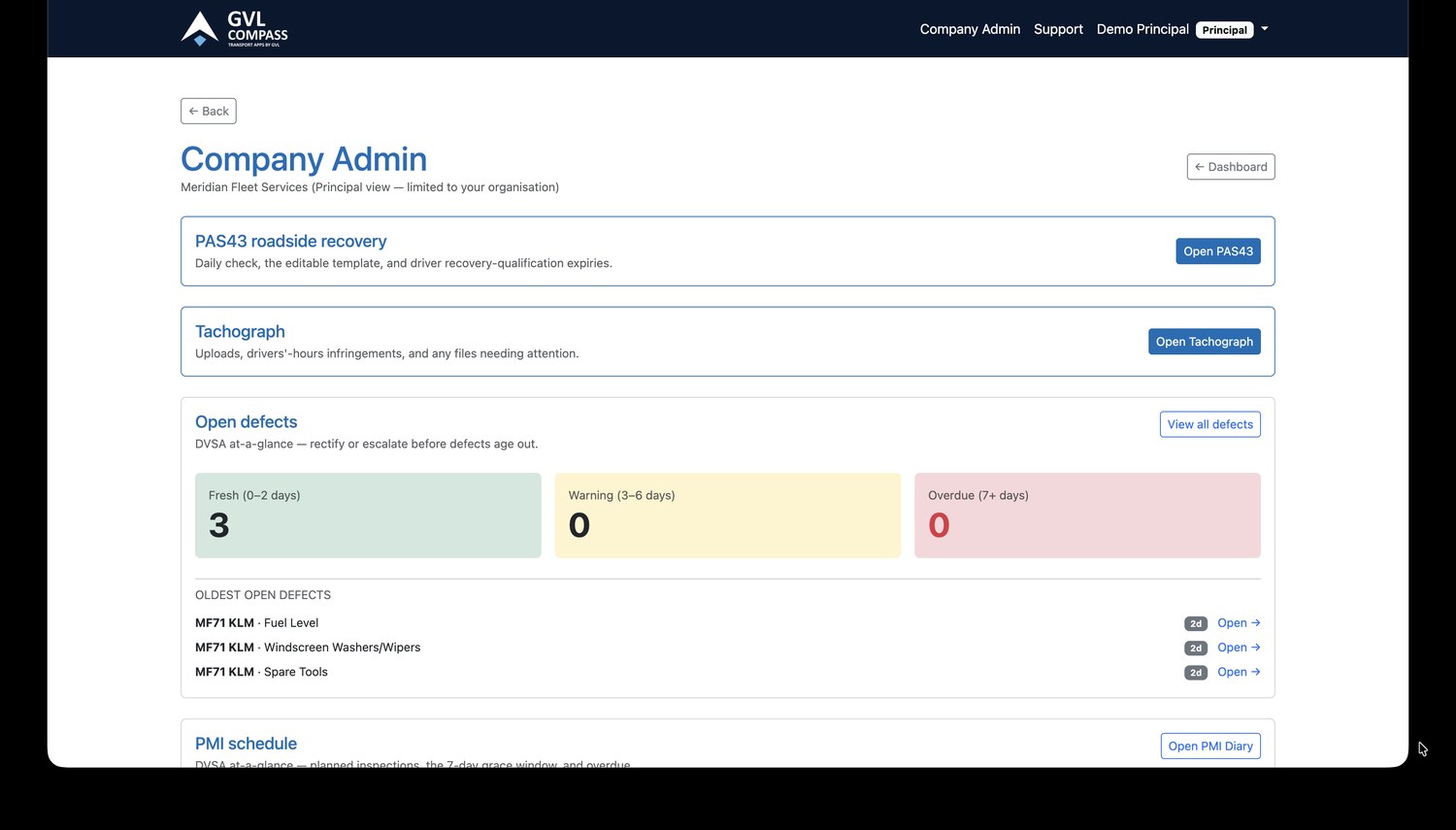 GVL Compass compliance and defects dashboard