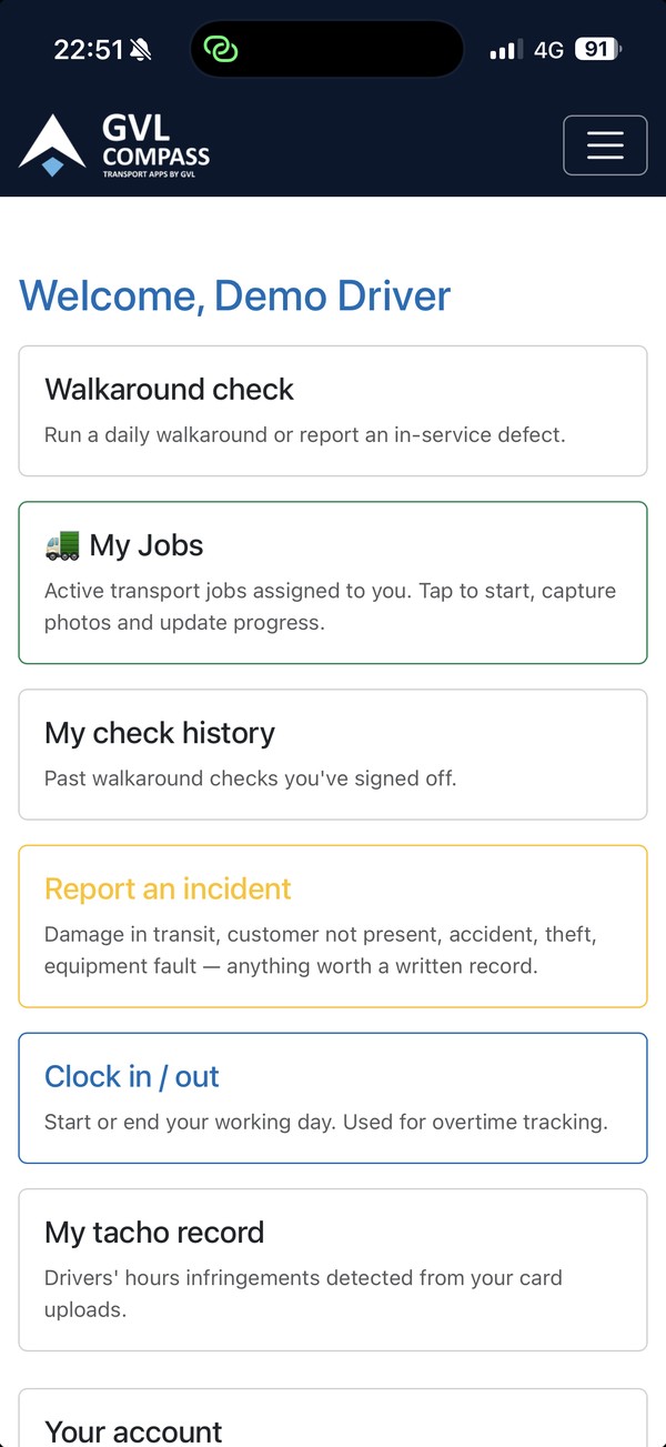 GVL Compass driver app